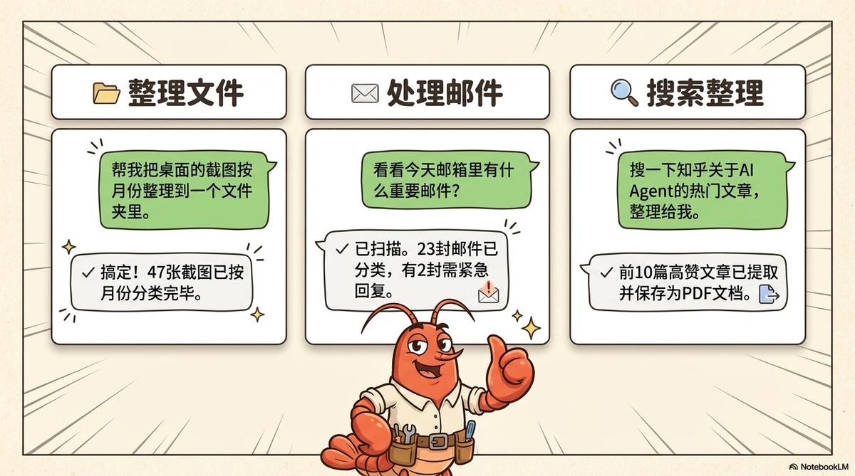 使用场景：整理文件、处理邮件、搜索整理